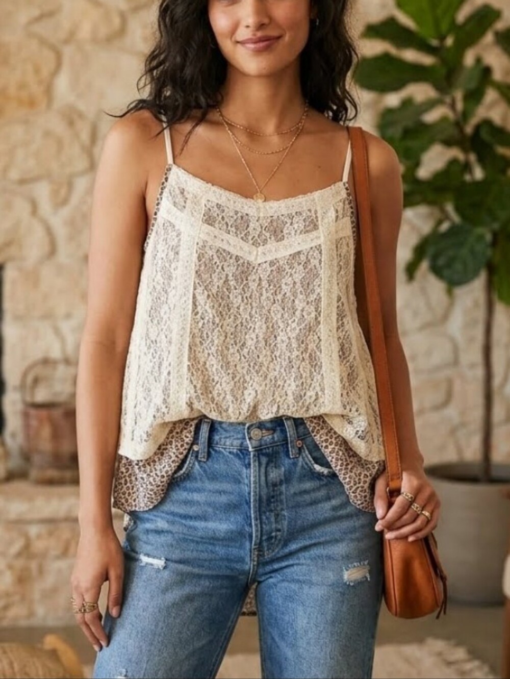 Ryu Ditsy Floral Lace Cami Top Boho Vintage Coachella Grannycore Romantic